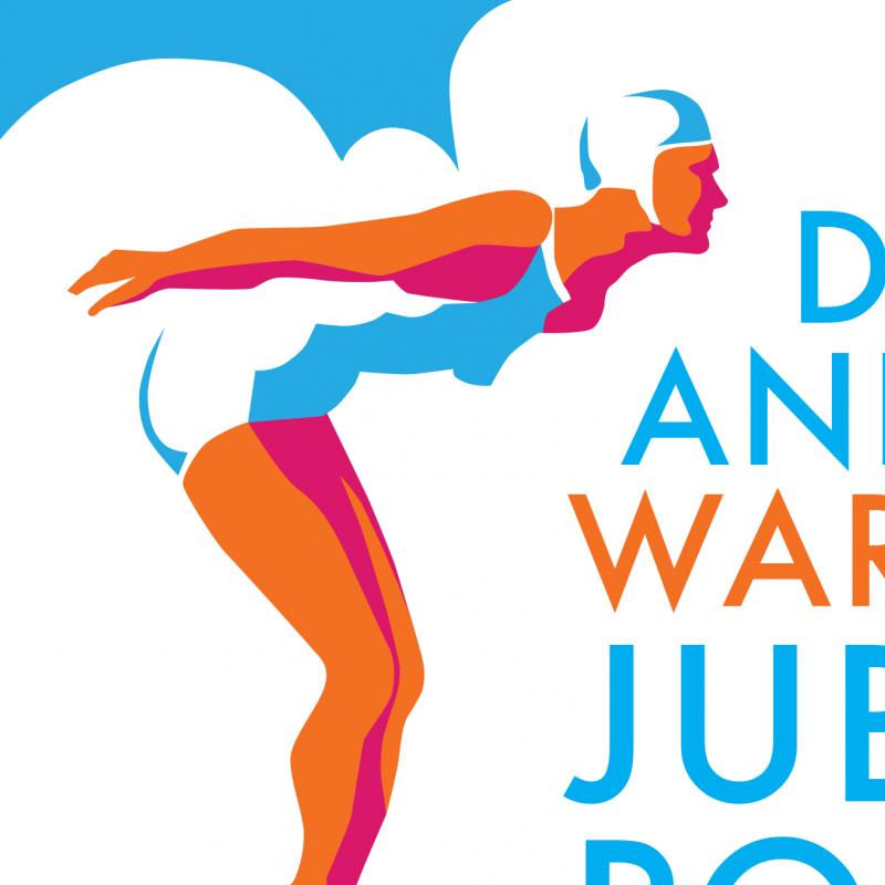 Graphic of female diver with text 'Dive in and help warm up Jubilee Pool'