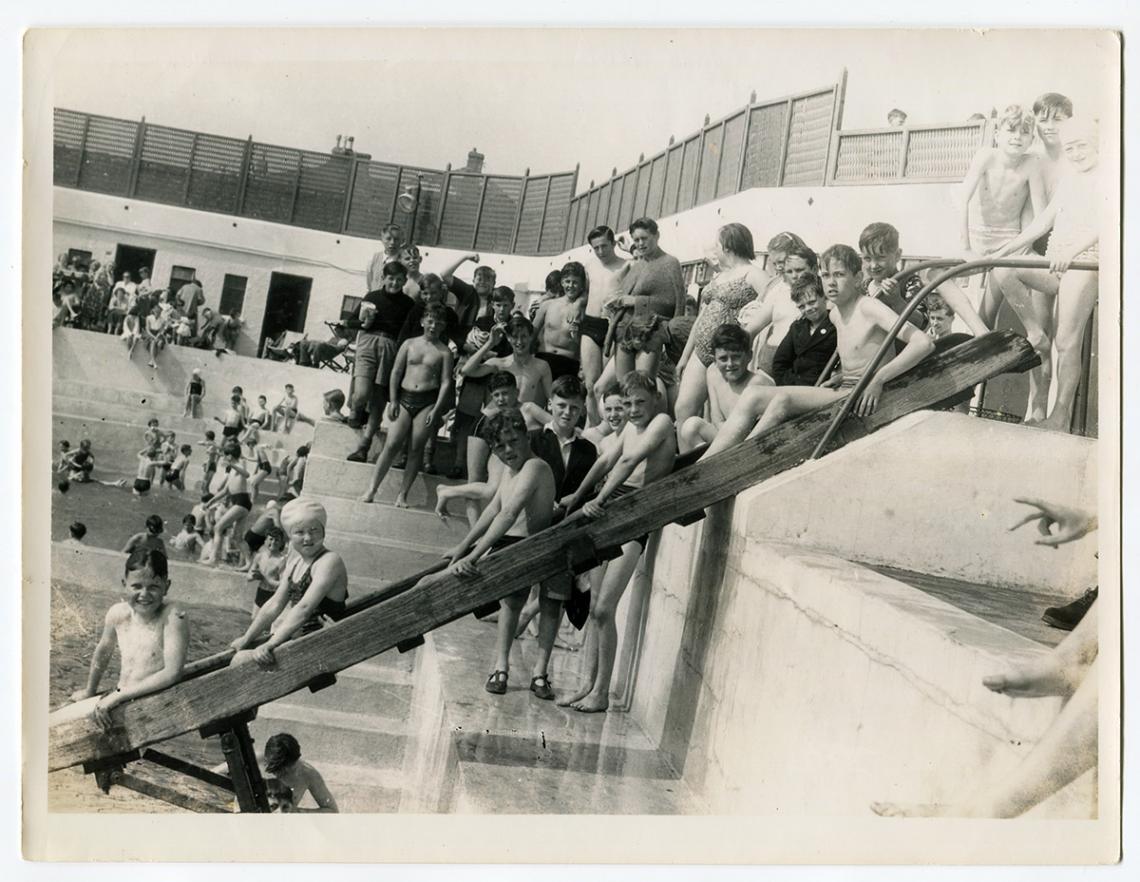 Children on the water chute