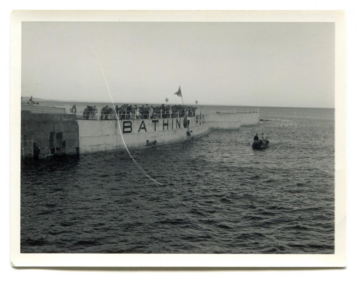 Long distance swimmers arrive at the finish line