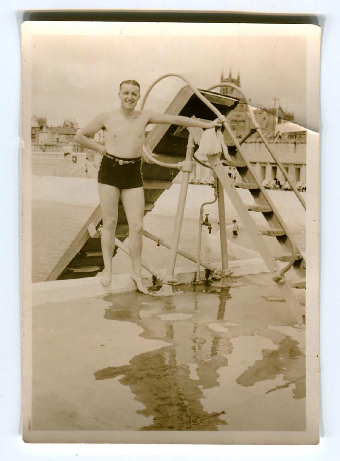 Bert Perrott by the water chute