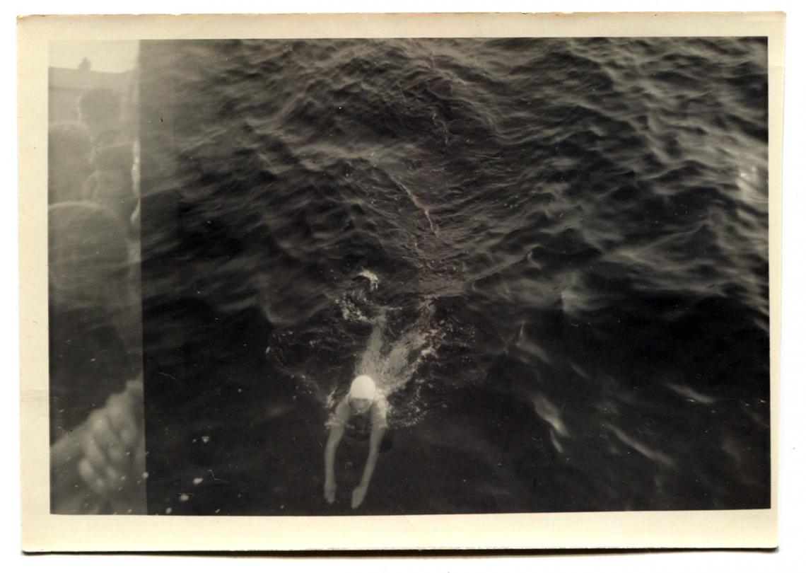 Liz Nicholls finishing the long distance swim