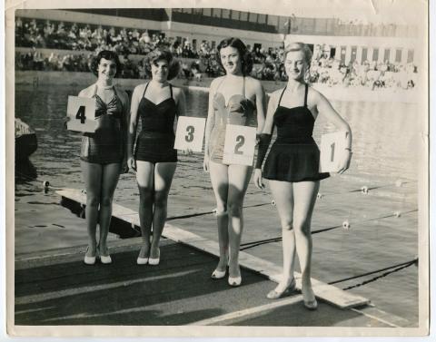 Traditional women's beauty parade, poolside