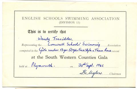 English Schools Swimming Association certificate
