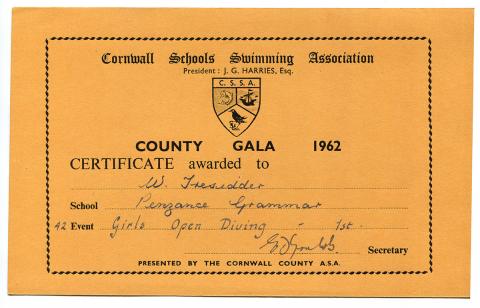 County gala diving certificate