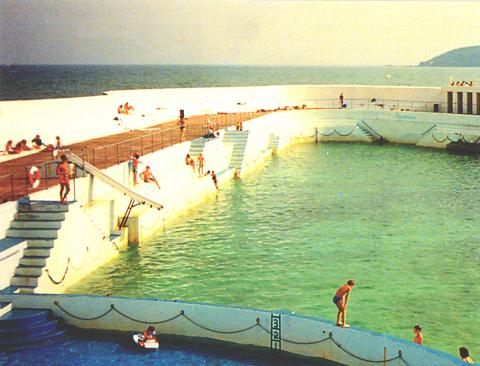 Swimmers enjoy early evening sun