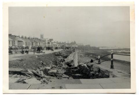 Storm damage, Penzance promenade, 1962