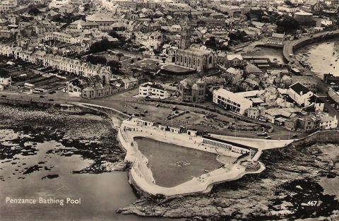 Aerial view entitled 'Penzance Bathing Pool'